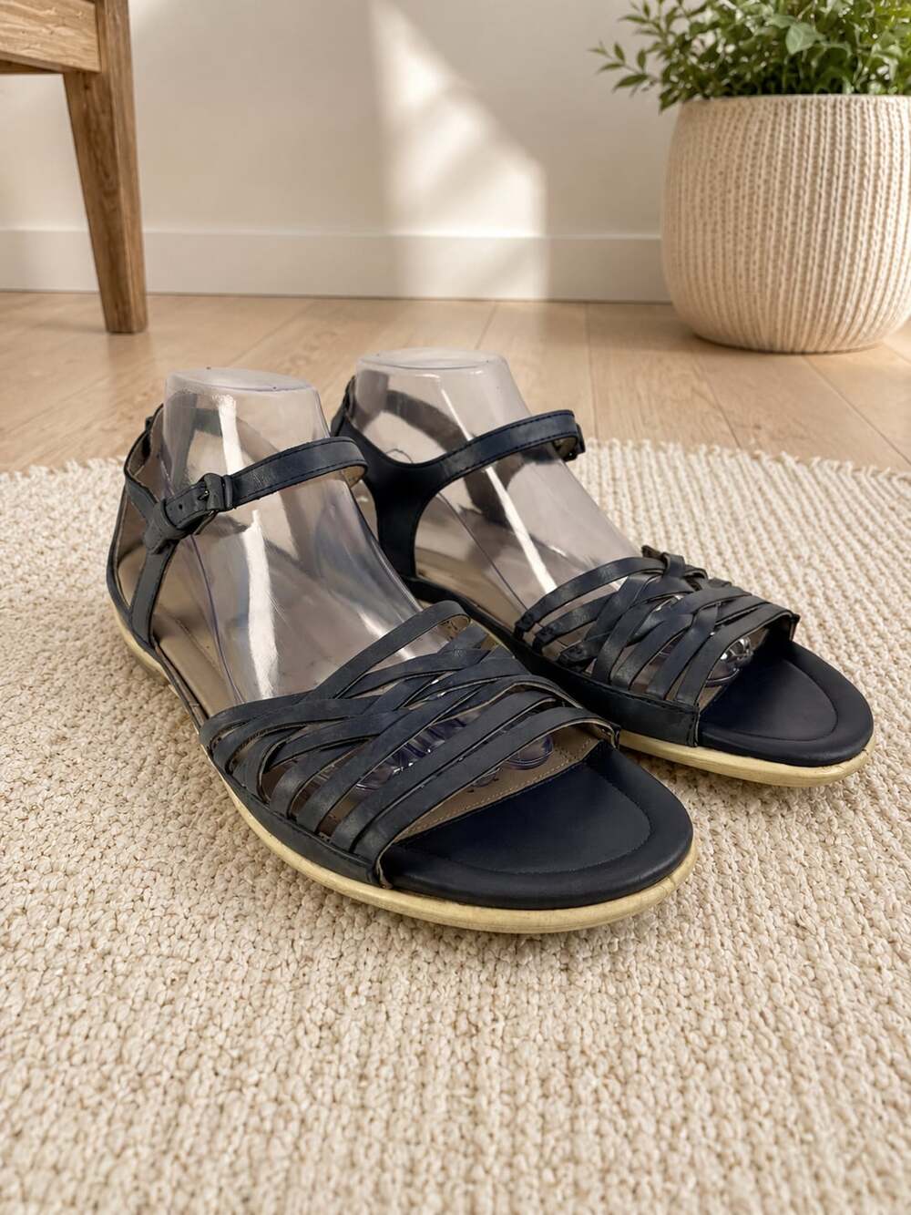 ECCO Women’s Blue Leather Strappy Ankle Strap Wedge Sandals EU 42 US 11-11.5